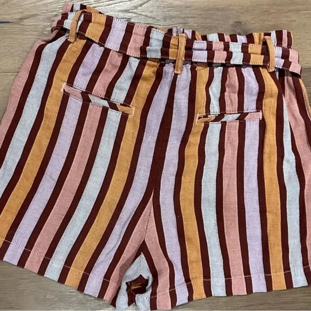 Anthropologie Paper Bag High Waisted Stripe Shorts with Removable Belt